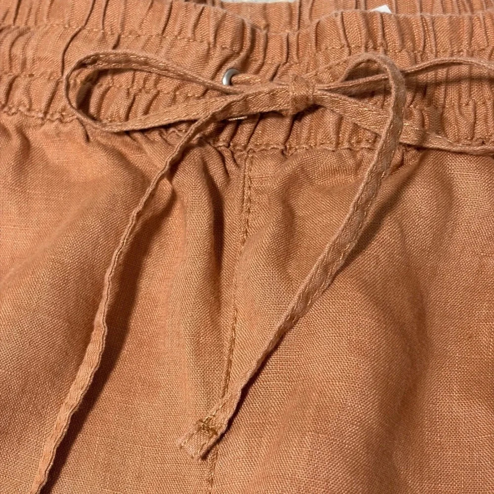 HM Womens XL Terracotta Linen Pull On Drawstring Pants Clay Orange Pockets